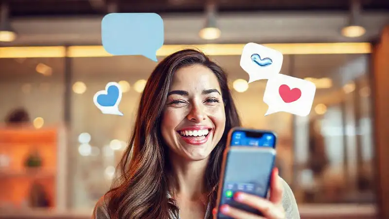 Una mujer sonríe en Facebook digital