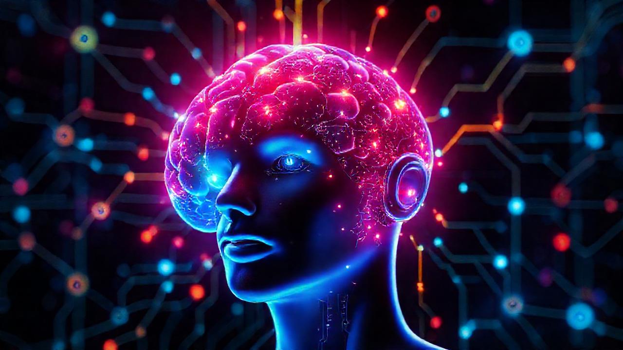 Interfaz futurista, inteligencia artificial brillante y digital