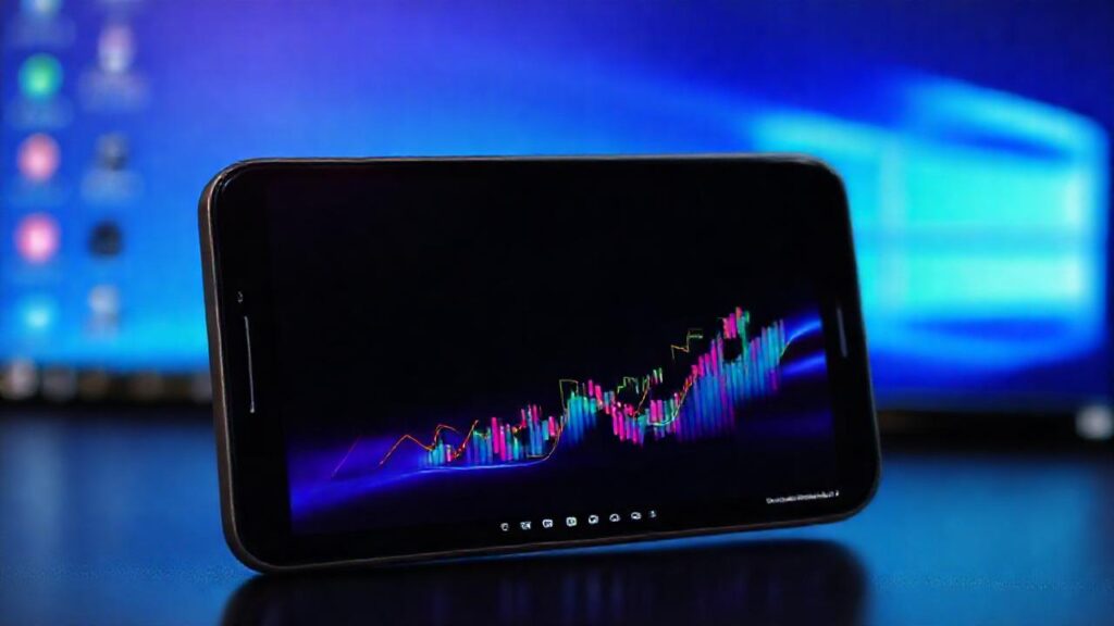 Interfaz tecnológica sincroniza datos visualmente moderna