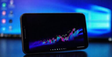 Interfaz tecnológica sincroniza datos visualmente moderna