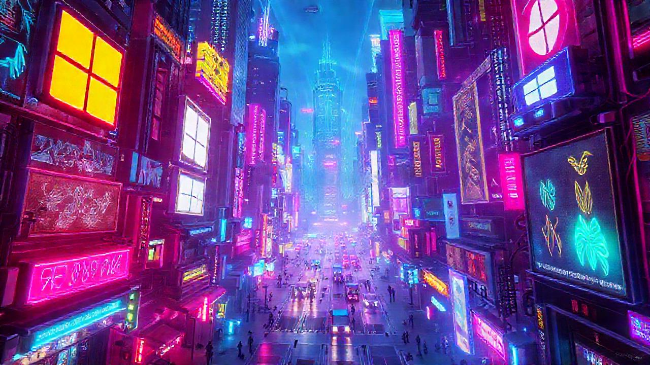 Ciudad futurista, luces de neón y VR