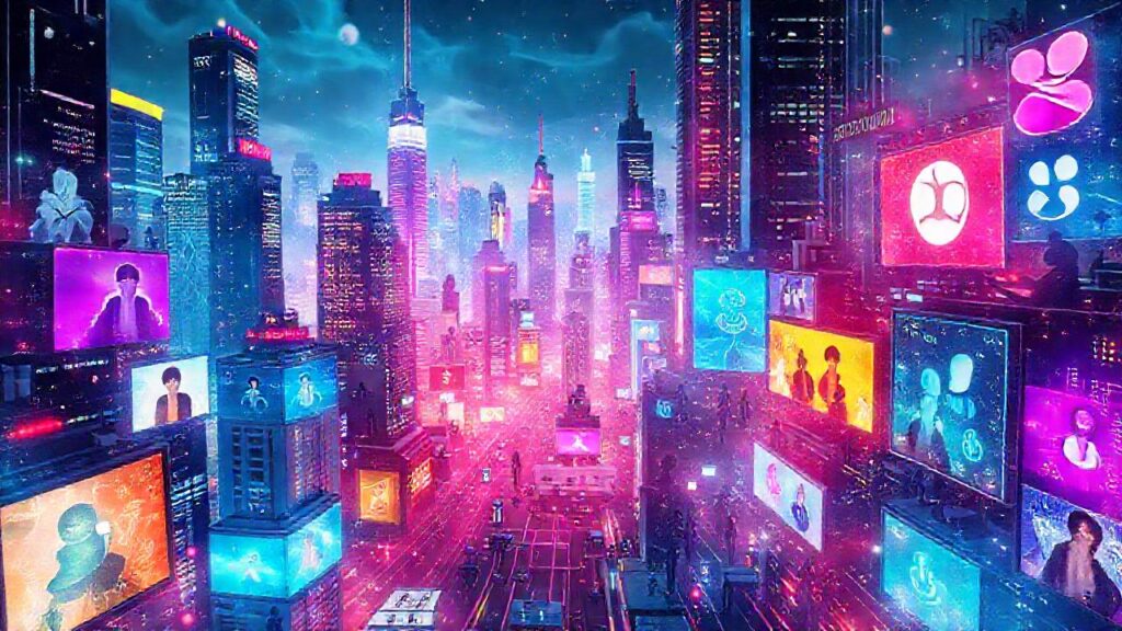 Ciudad futurista digitalmente vibrante e influyente