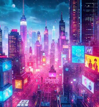 Ciudad futurista digitalmente vibrante e influyente