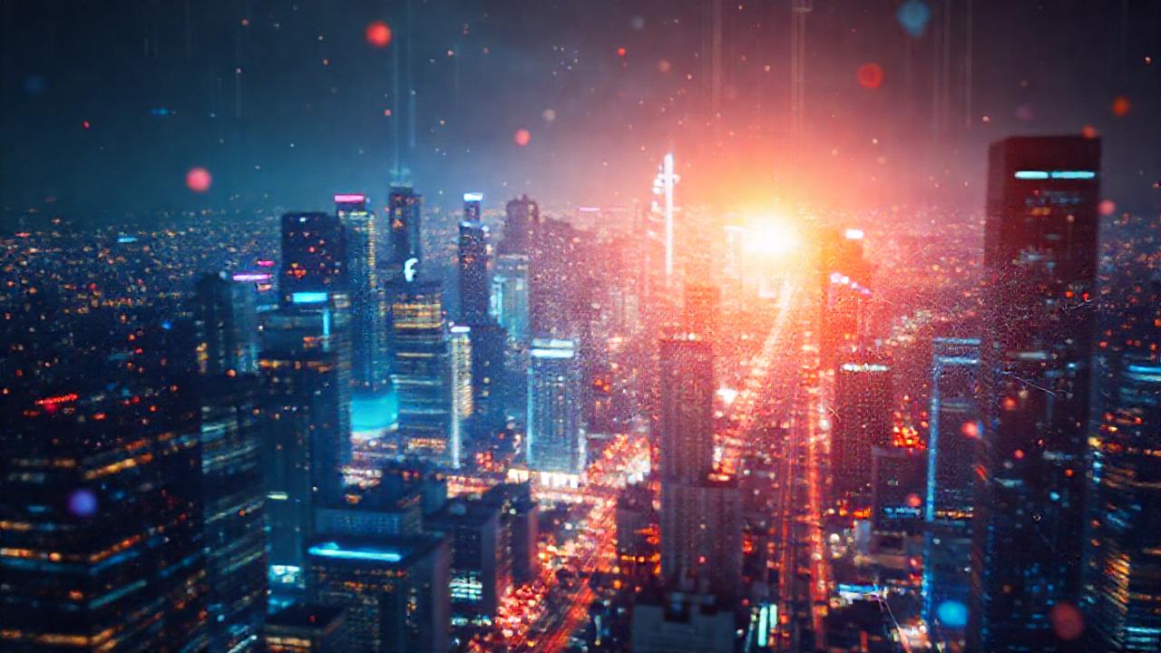 Ciudad futurista digital, brillante y misteriosa