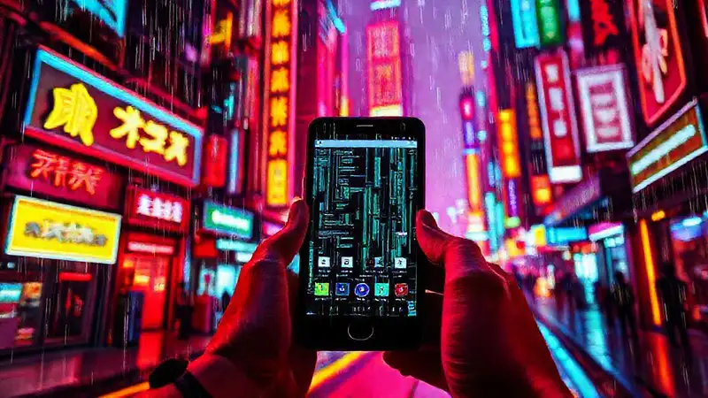 Ciudad cyberpunk digital y brillante