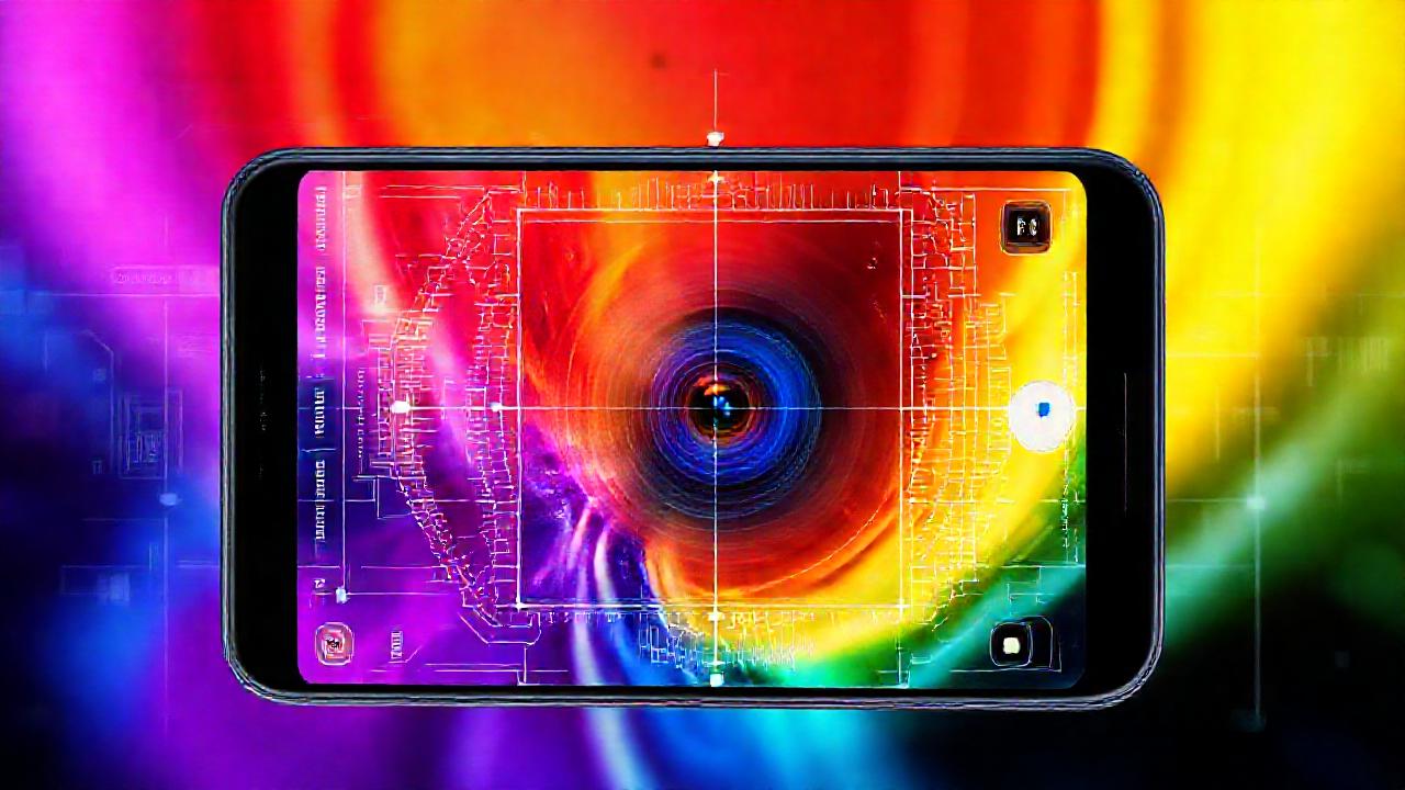 Smartphone futurista captura arte digital vibrante