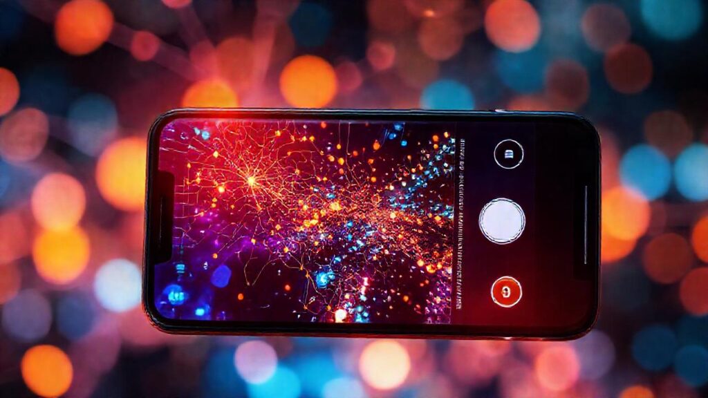 Un smartphone captura fotos futuristas y brillantes