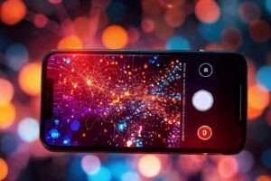 Un smartphone captura fotos futuristas y brillantes