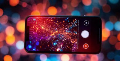 Un smartphone captura fotos futuristas y brillantes