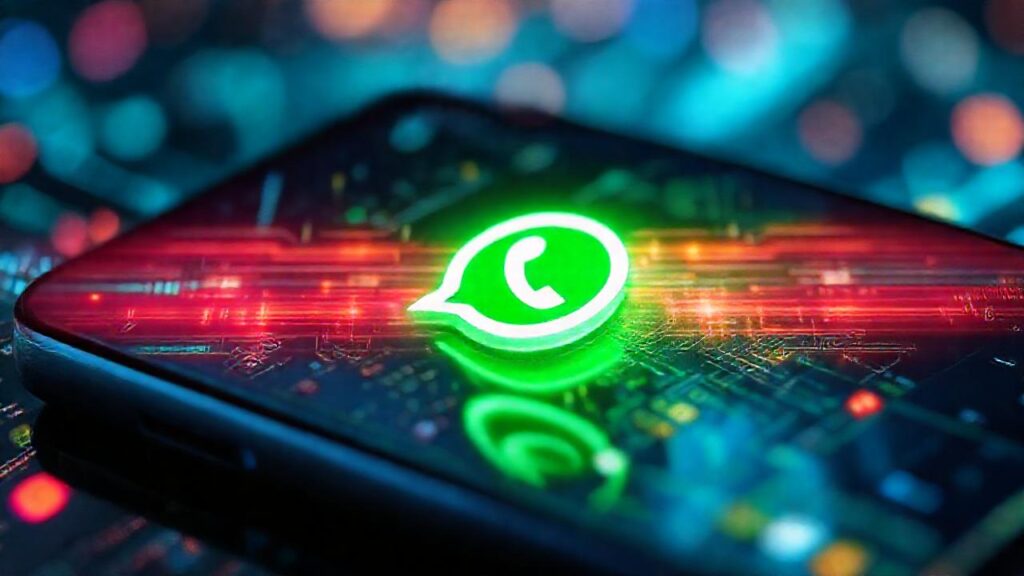 Smartphone futurista con datos vibrantes