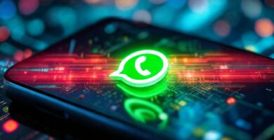 Smartphone futurista con datos vibrantes