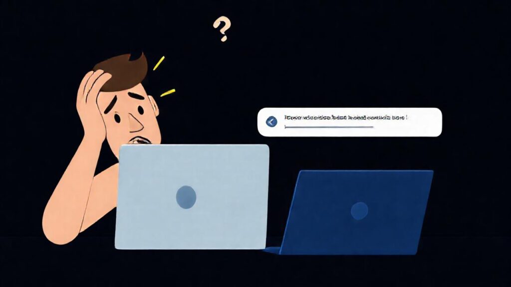 Un hombre frustrado enfrenta un fallo digital