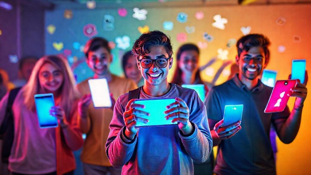 Jóvenes en redes sociales vibrantes y modernas