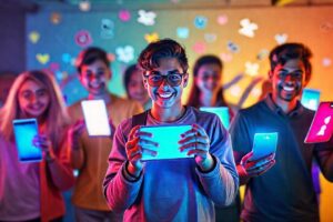 Jóvenes en redes sociales vibrantes y modernas
