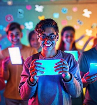 Jóvenes en redes sociales vibrantes y modernas