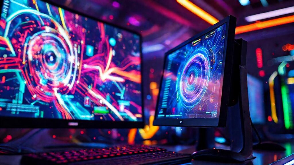 Un escritorio de juego futurista y brillante