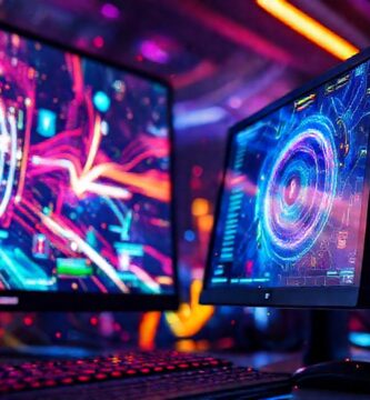 Un escritorio de juego futurista y brillante