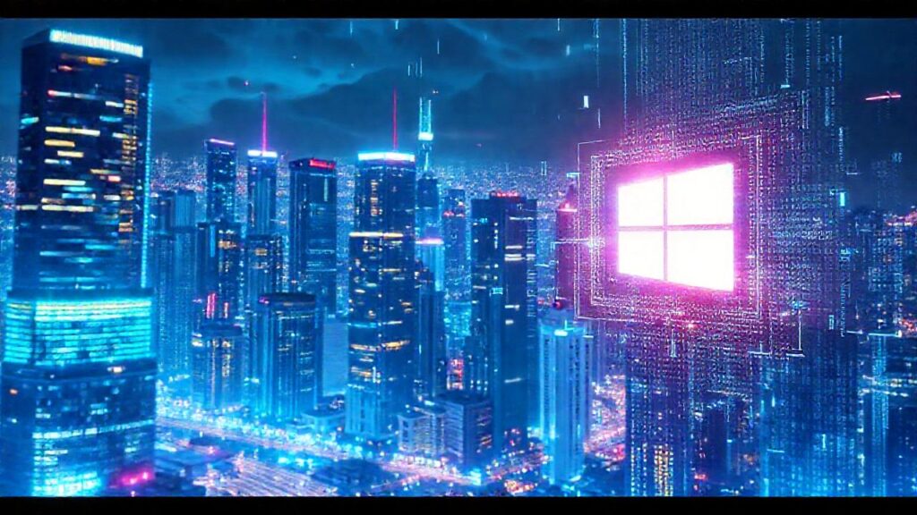 Ciudad futurista digital y vibrante