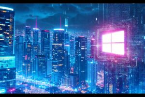 Ciudad futurista digital y vibrante