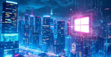 Ciudad futurista digital y vibrante