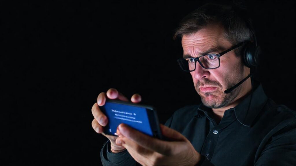 El hombre frustrado enfrenta un fallo digital