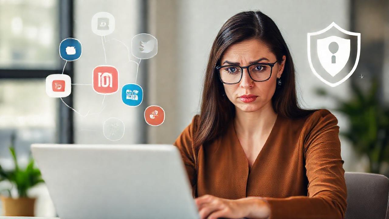 Mujer inteligente protege su seguridad digital