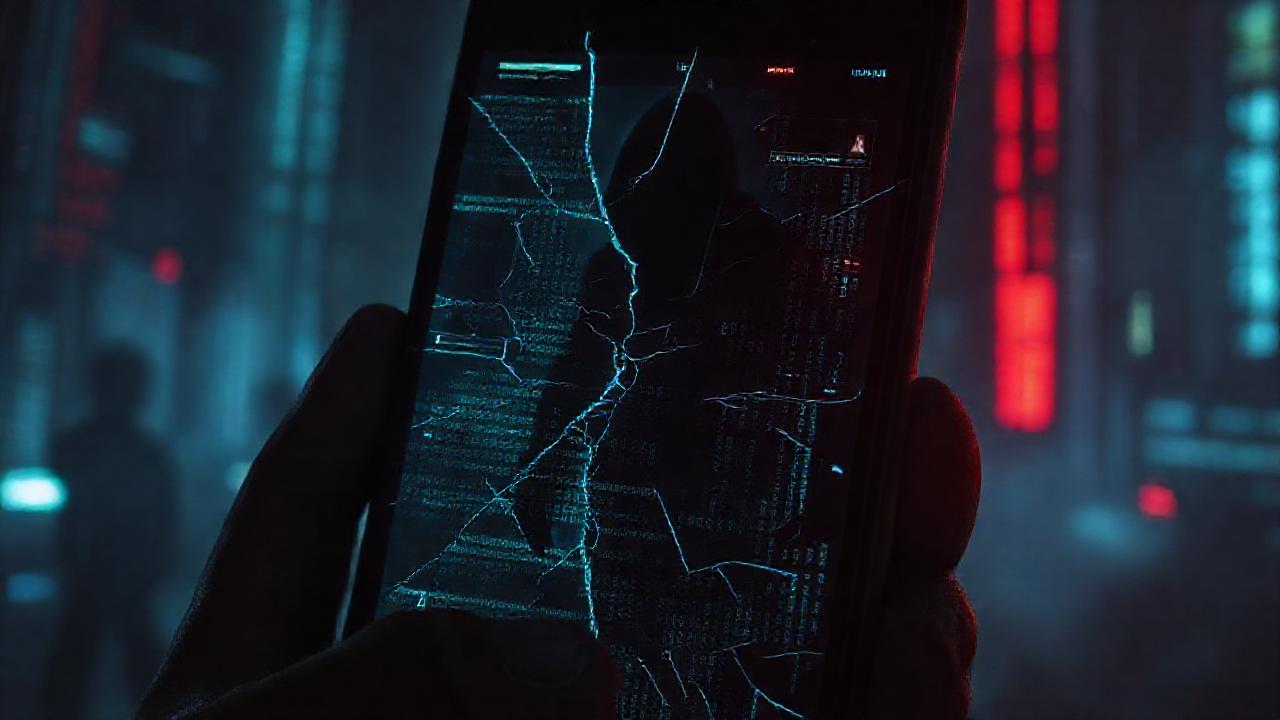 Cyberpunk oscuro: interfaz rota, datos siniestros